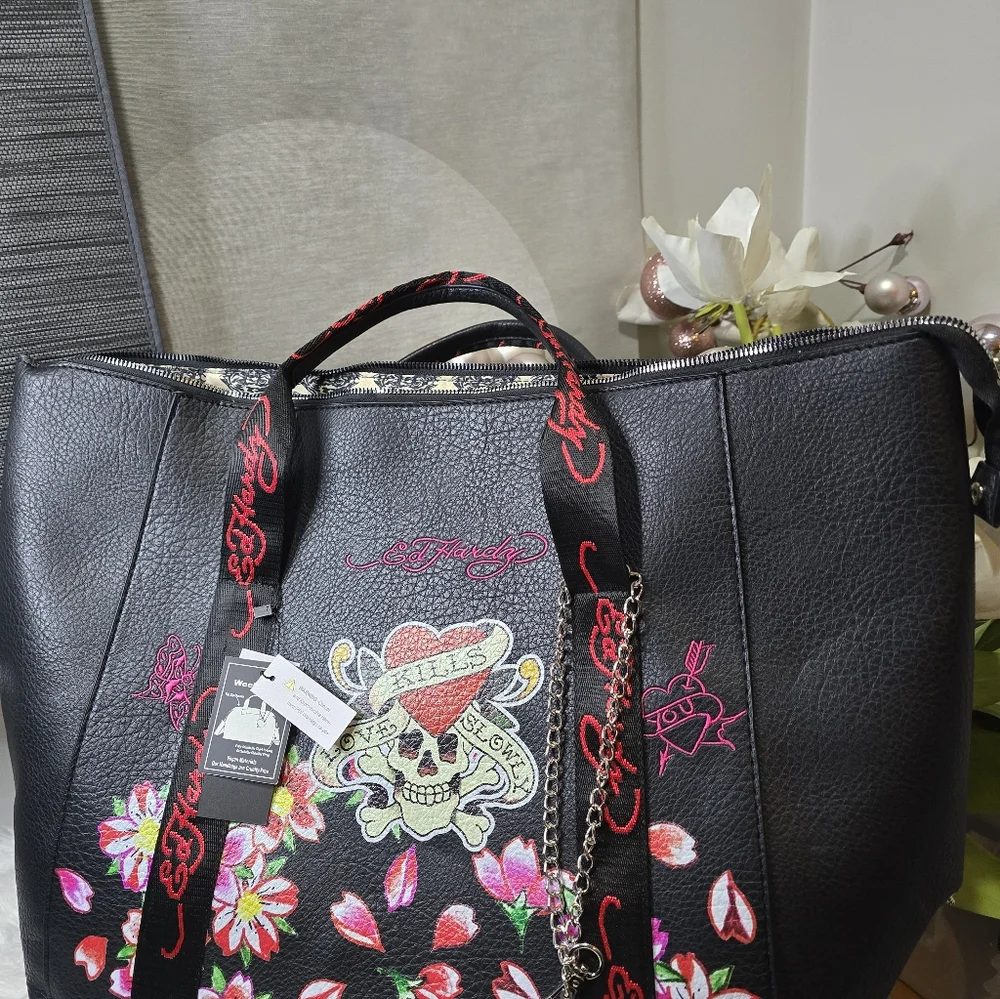 Ed Hardy Large Weekender Faux Leather Bag in Love Kills Slowly New